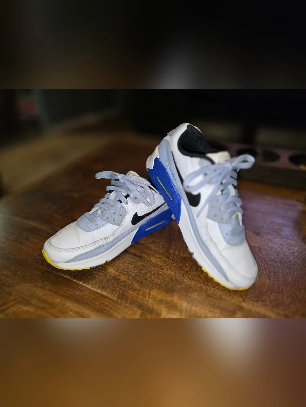 NIKE AIR MAX 90 LTR (GS) WHITE/BLACK BLUE WHISPERSneakers DV3607 101 Sz 5Y